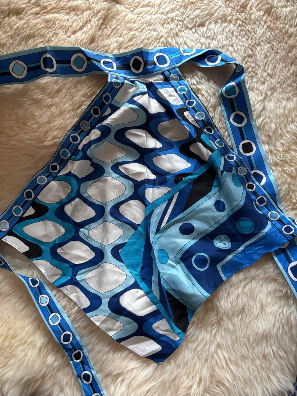 Emilio Pucci Blue and White Geometric Silk Halter Top - Picture 2 of 5
